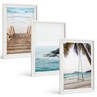 BILDER SET 3er Set - 40x60 cm Weißer Rahmen - Treppe Strand Meer Schaukel - Weiß, Kunststoff (40/60cm) - TULUP