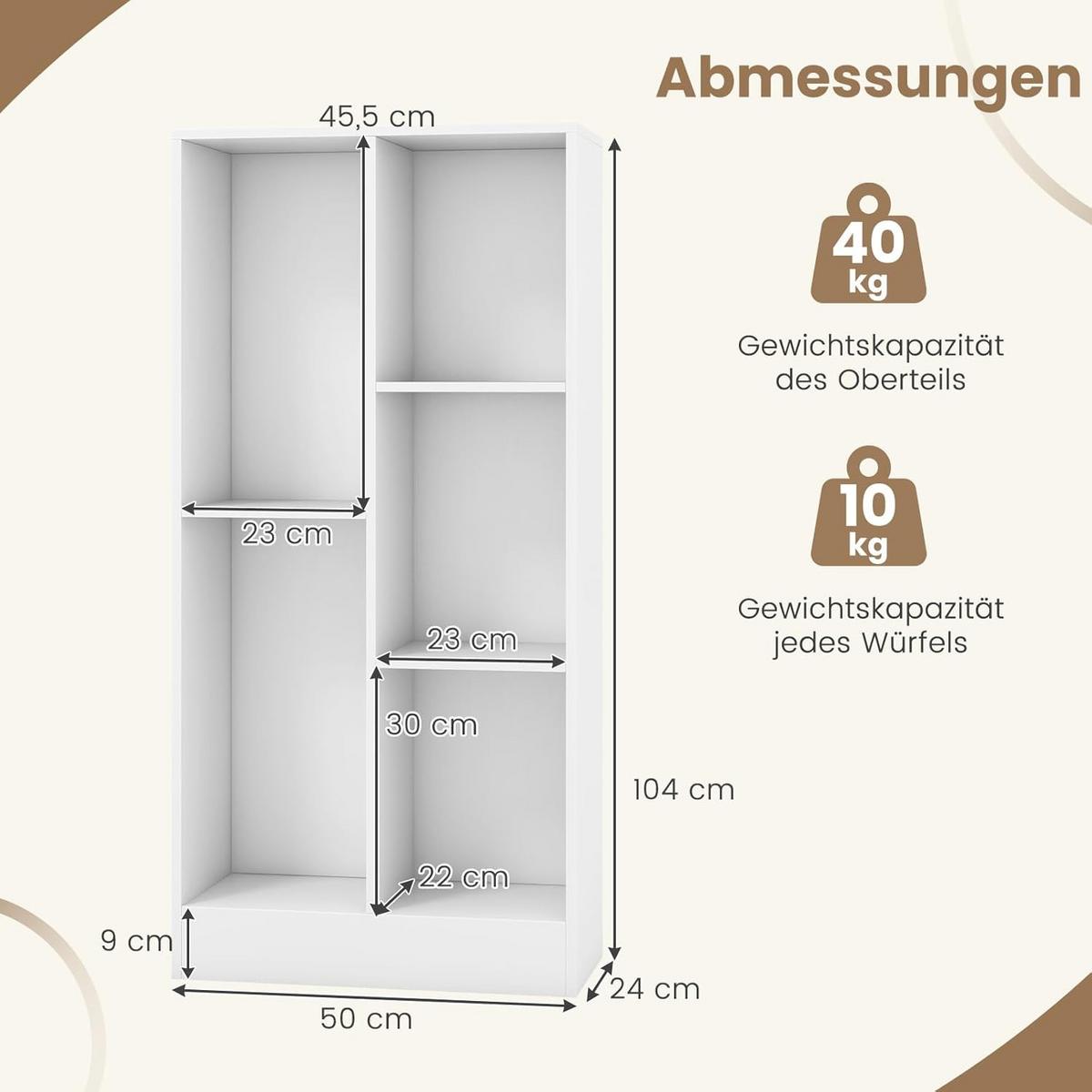 BUCHERREGAL Weiß - Weiß, Holz (50/104/24cm) - COSTWAY