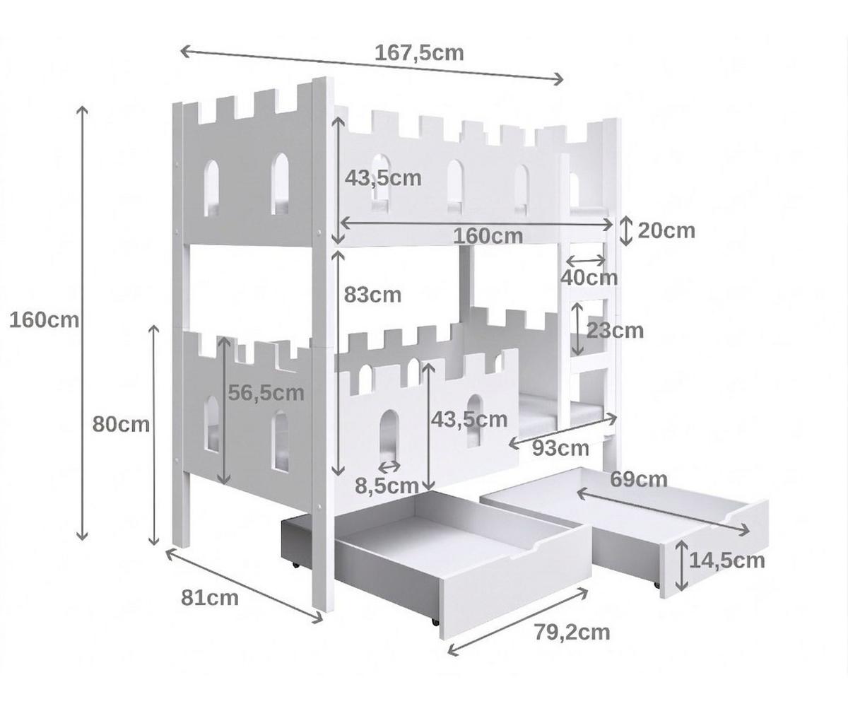 ETAGENBETT AVALON mit Bettkasten 75x160 cm Grau - Grau, Holz (75/160cm) - MASSENO
