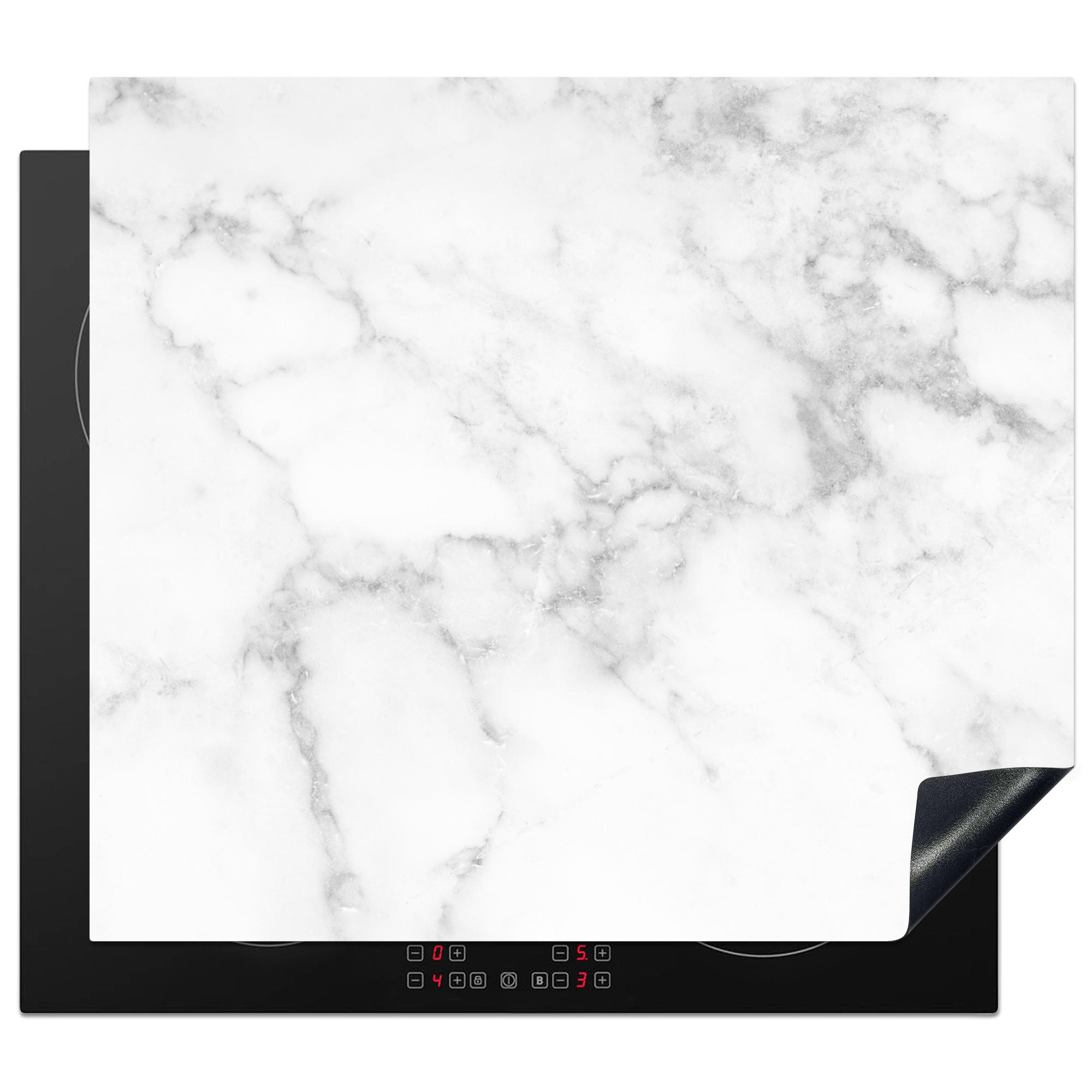 HERDABDECKPLATTE Marmor - Grau - Weiß - Strukturierter Marmor Abdeckung Ceranfeld 58.3x51.3 cm - Weiß, Kunststoff (58.3/51.3/0.2cm) - MuchoWow