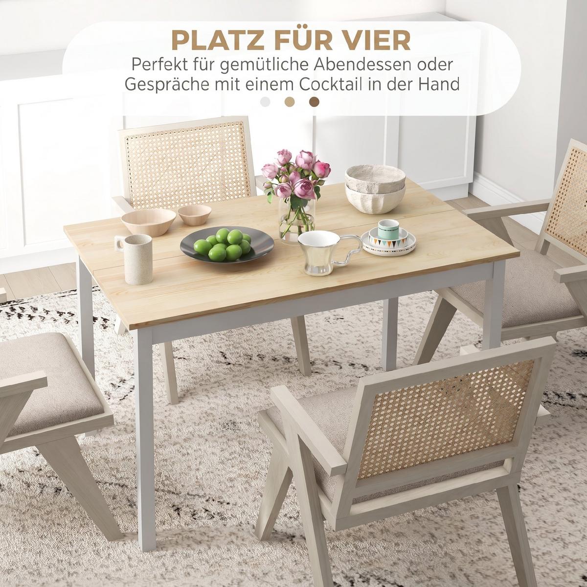 ESSTISCH Kiefernholz Natur - Naturfarben/Weiß, Holz (120/75/75cm) - HOMCOM