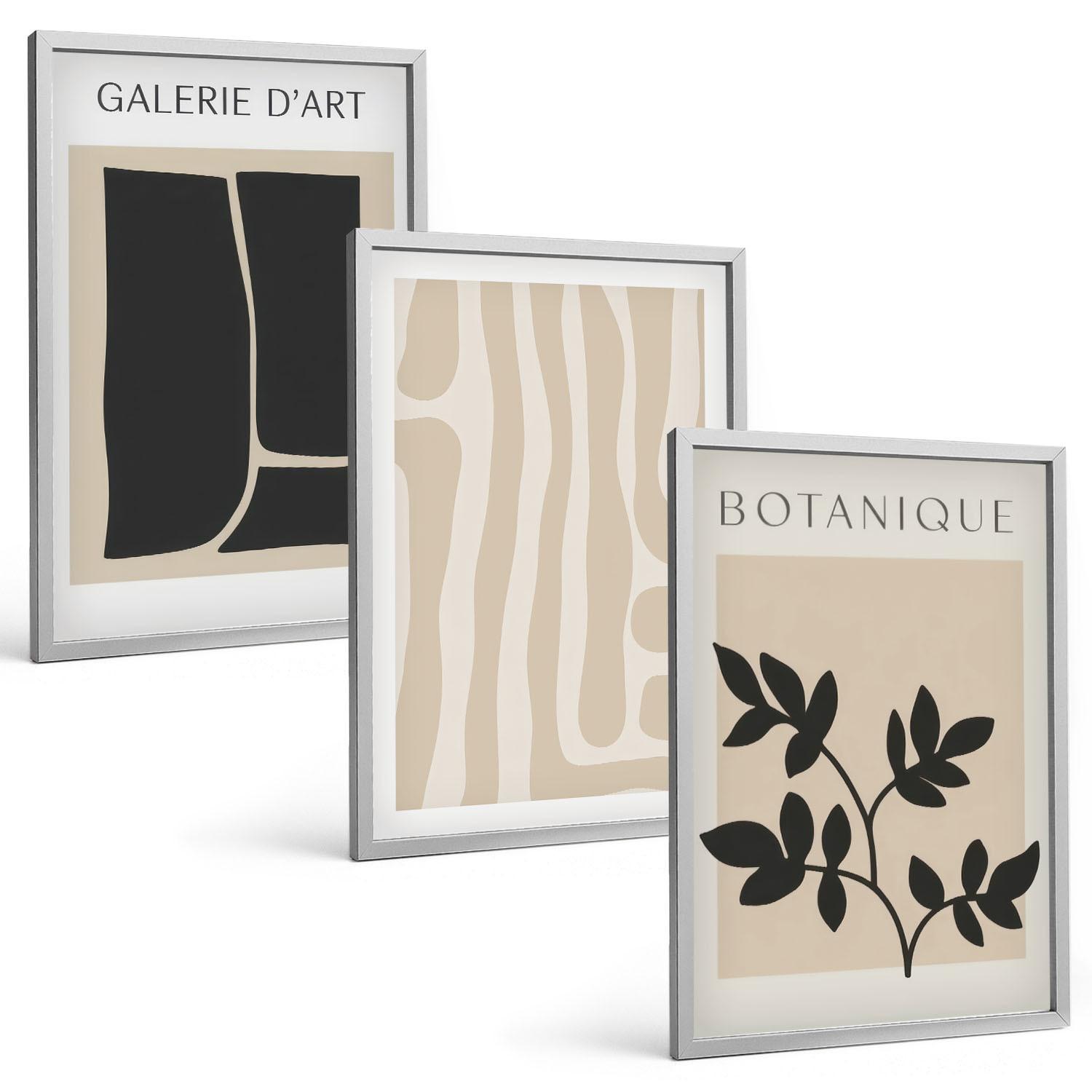 BILDER SET 3er Set - 40x60 cm Silberner Rahmen - Abstrakte Pflanzenformen - Silberfarben, Kunststoff (40/60cm) - TULUP