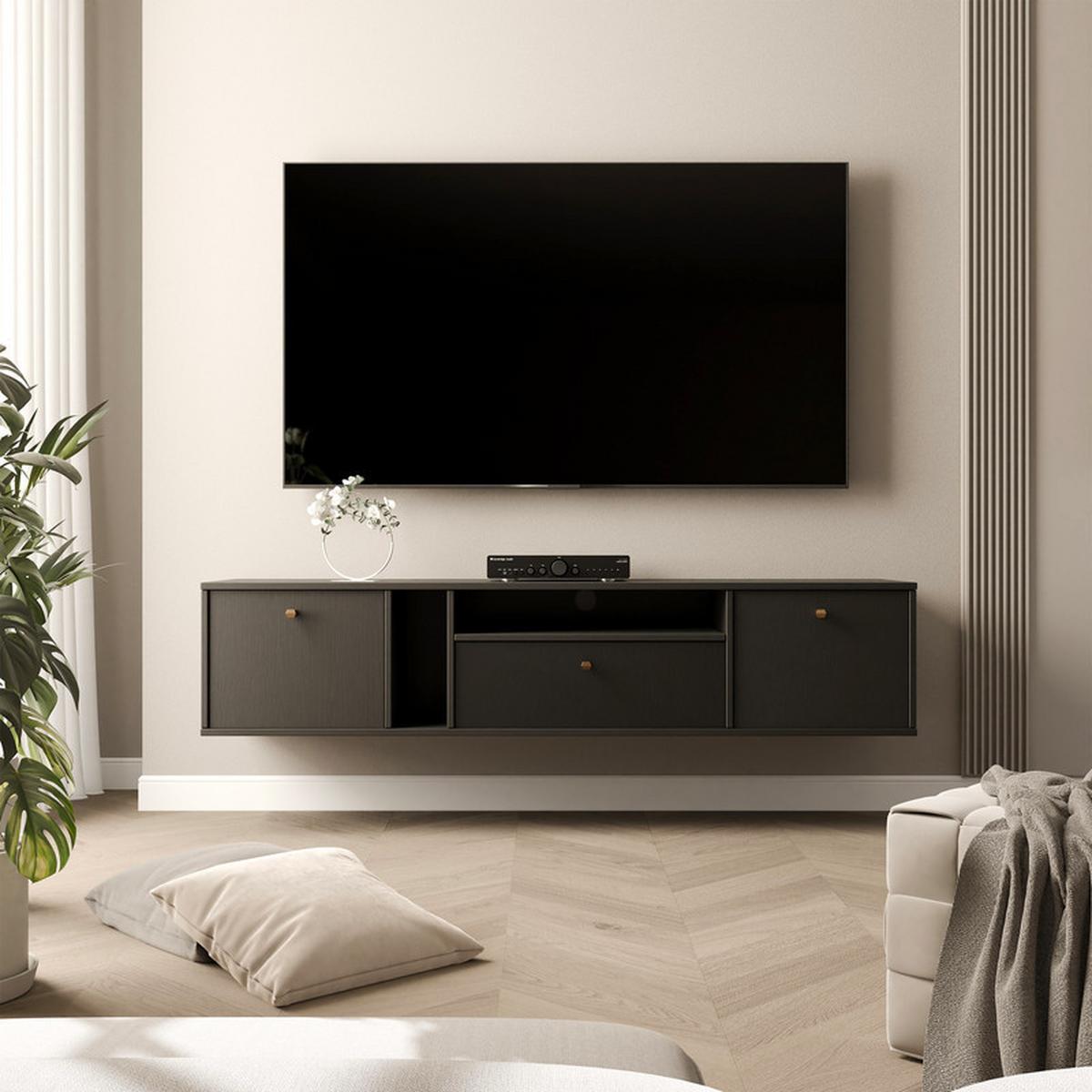 TV-LOWBOARD FLOW 180 cm, Schwarz - Schwarz, Holzwerkstoff/Metall (180/48.5/40.5cm) - Idohome