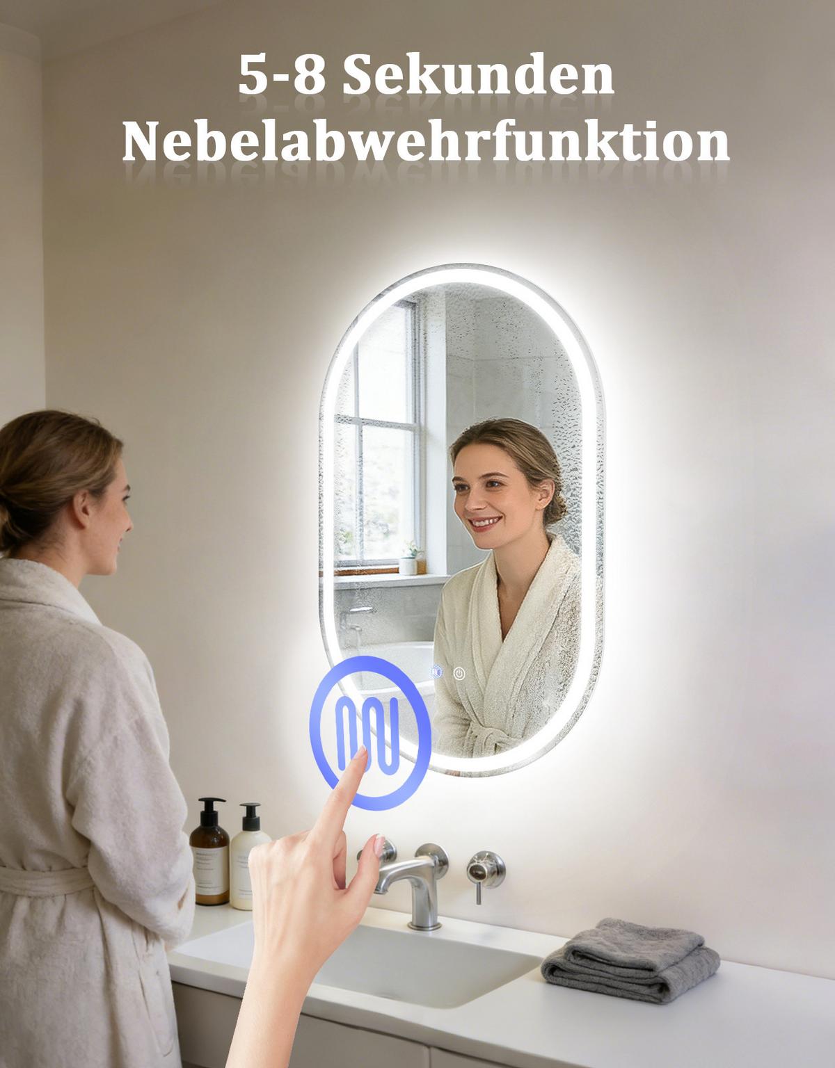 BADSPIEGEL mit Beleuchtung Lirwen 2.9/50/80 cm - Weiß, Glas (50/80/2.9cm) - ZMH