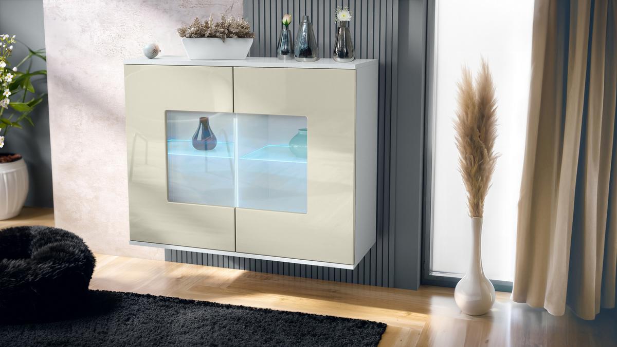 KOMMODE Grömitz Creme Hochglanz - Creme, Holzwerkstoff (92.5/73.5/35cm) - Vladon