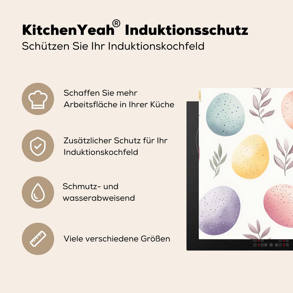 HERDABDECKPLATTE Eier - Bunt - Muster Induktionsschutz 91.6x52.7 cm - Weiß, Kunststoff (91.6/52.7/0.2cm) - MuchoWow
