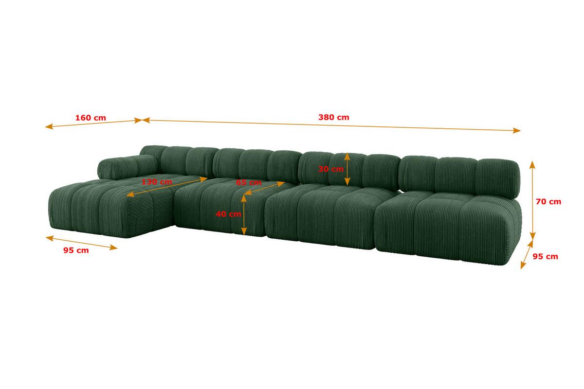 ECKSOFA modulares Sofa Razon-L3 - 380x160x70 cm Grün Cord - Grün, Holzwerkstoff/Textil (380/160cm) - ALTDECOR