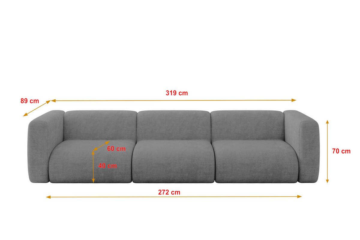 MODULARES Sofa 3-SITZER MIRA-S2 319x89x70 Grau cm Velours - Schieferfarben/Schwarz, Holzwerkstoff/Kunststoff (319/70/89cm) - ALTDECOR