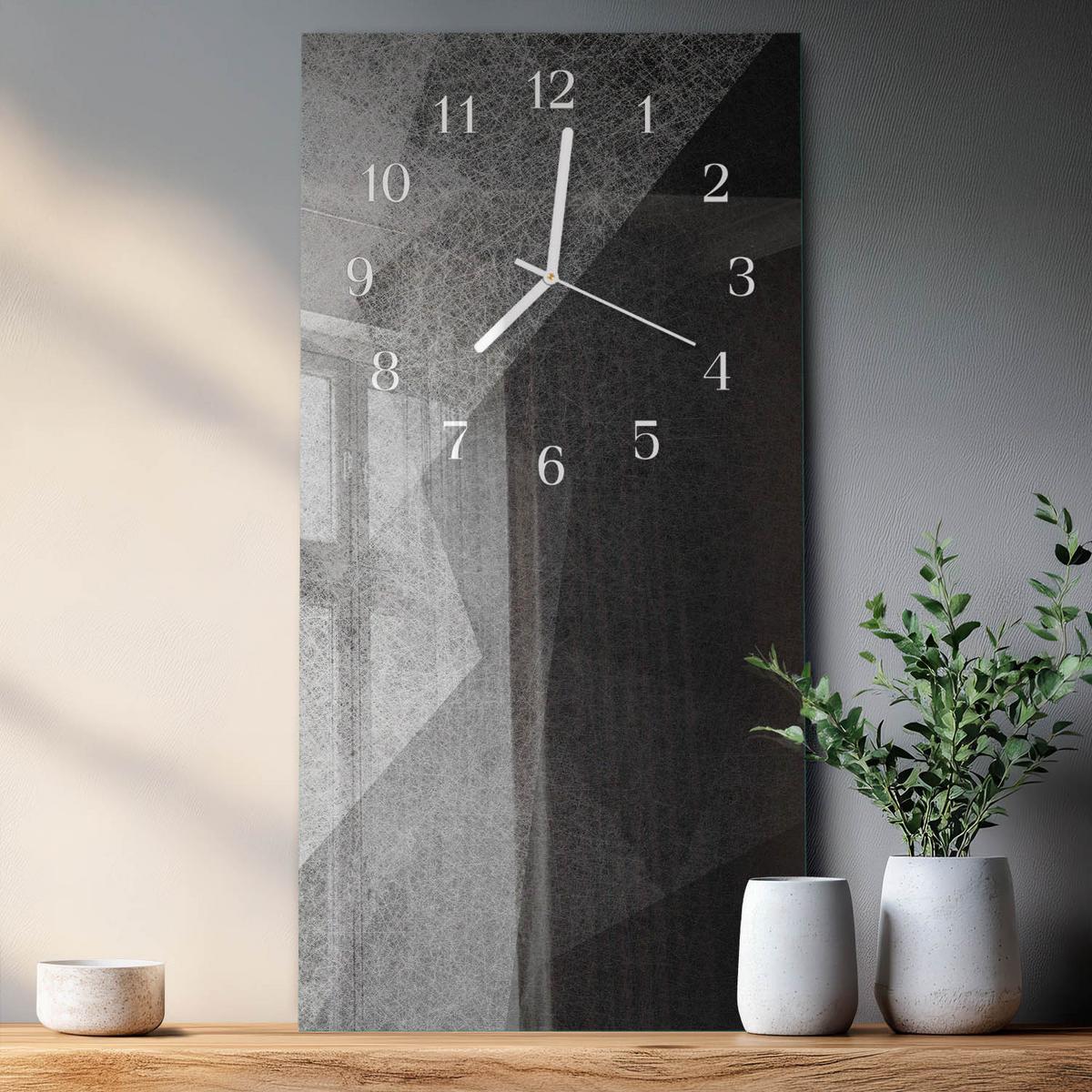 WANDUHR aus Glas 30x60 cm - Muster - Schwarz, Glas (30/60/0.4cm) - TULUP