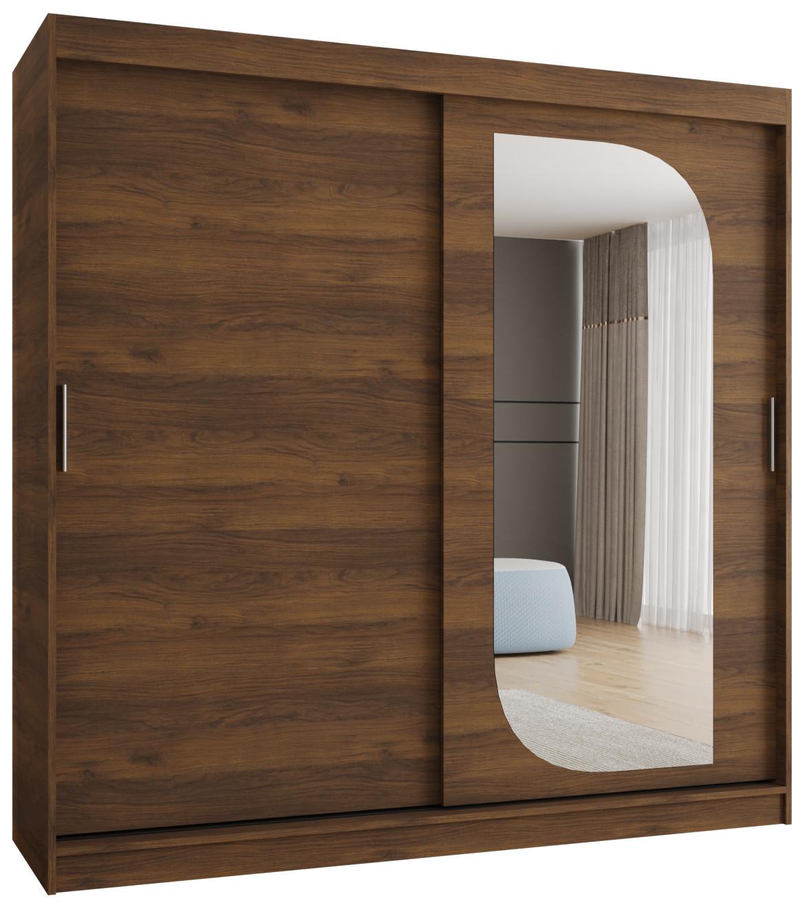 SCHIEBETÜRENSCHRANK mit Spiegel LUCY 200/200/62 2-türig - Silberfarben/Walnussfarben, Holz (200/62/200cm) - MÖBEL KRYSPOL