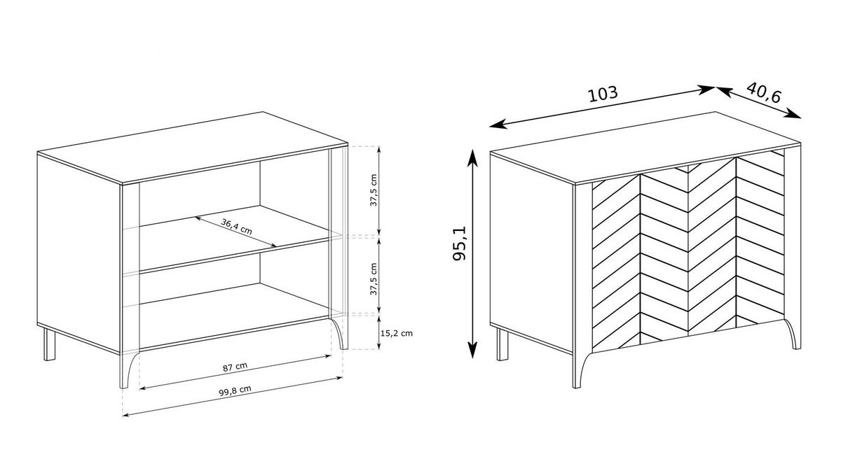 KOMMODE ALICANTE 103/95/40,5cm mit Schubladen 2 Türen Kaschmir - Kaschmir, Holzwerkstoff (103/95/40.5cm) - MASSENO