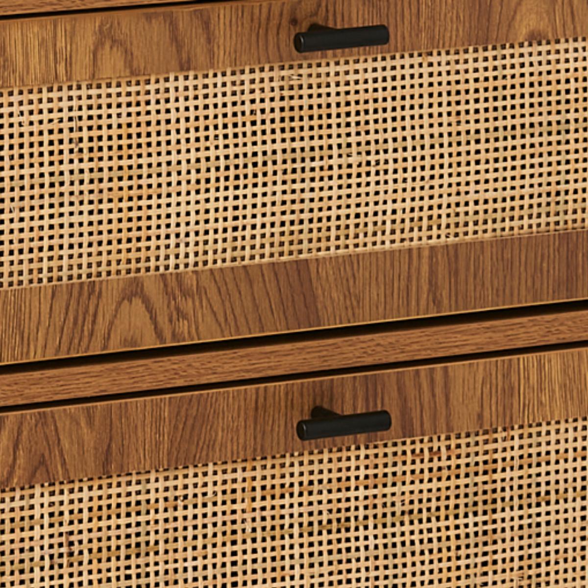KOMMODE mit 3 Schubladen, Rattanfronten und Holzfüßen 80/39/79 cm - Eschefarben, Holzwerkstoff (80/79/45cm) - Calicosy
