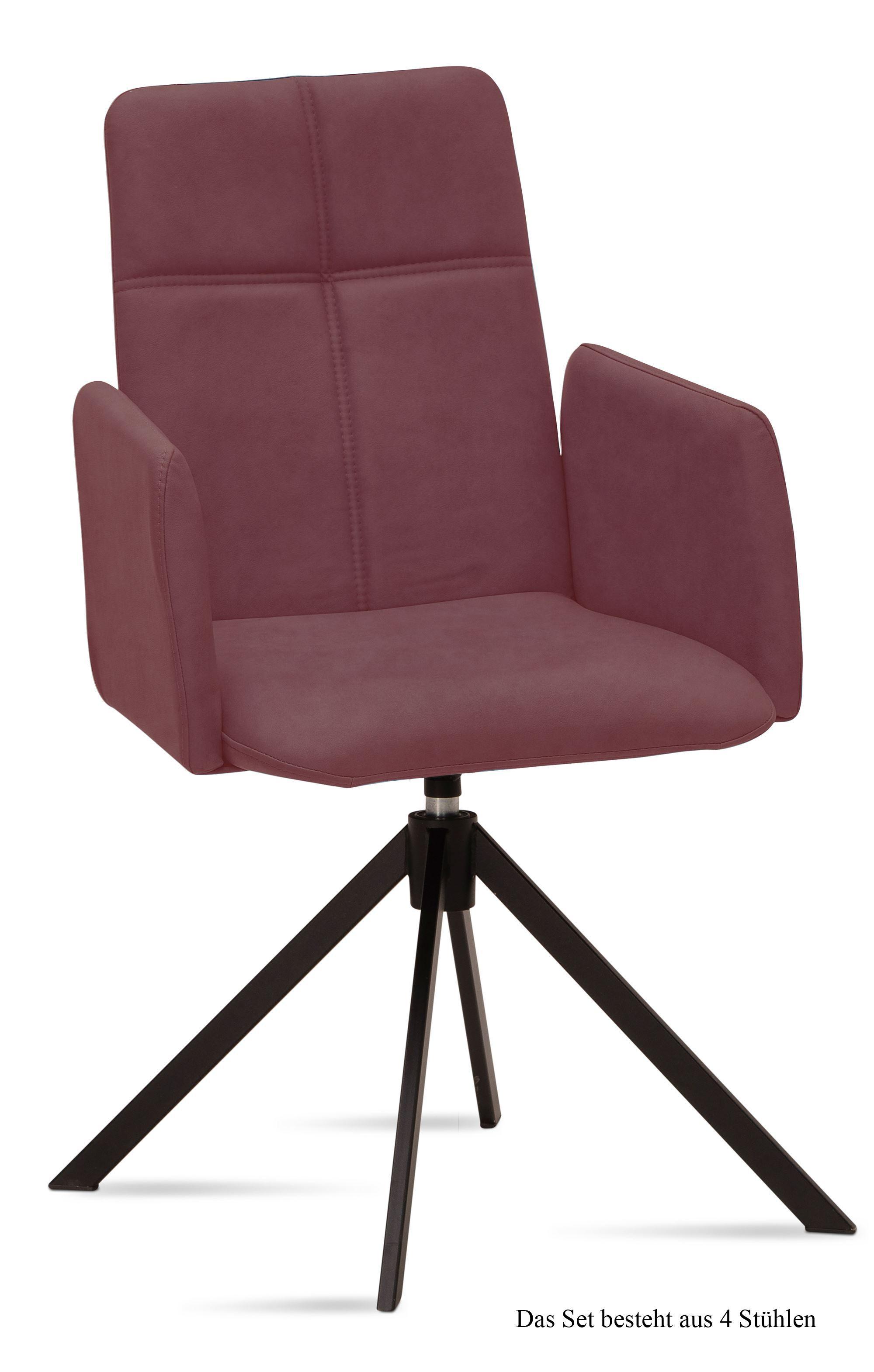 ARMLEHNSTUHL drehbar (4er-Set) Debera 52x92x60 Schwarz/Marsala - Brombeere/Schwarz, Kunststoff (60/92/52cm) - 58aufmkessel