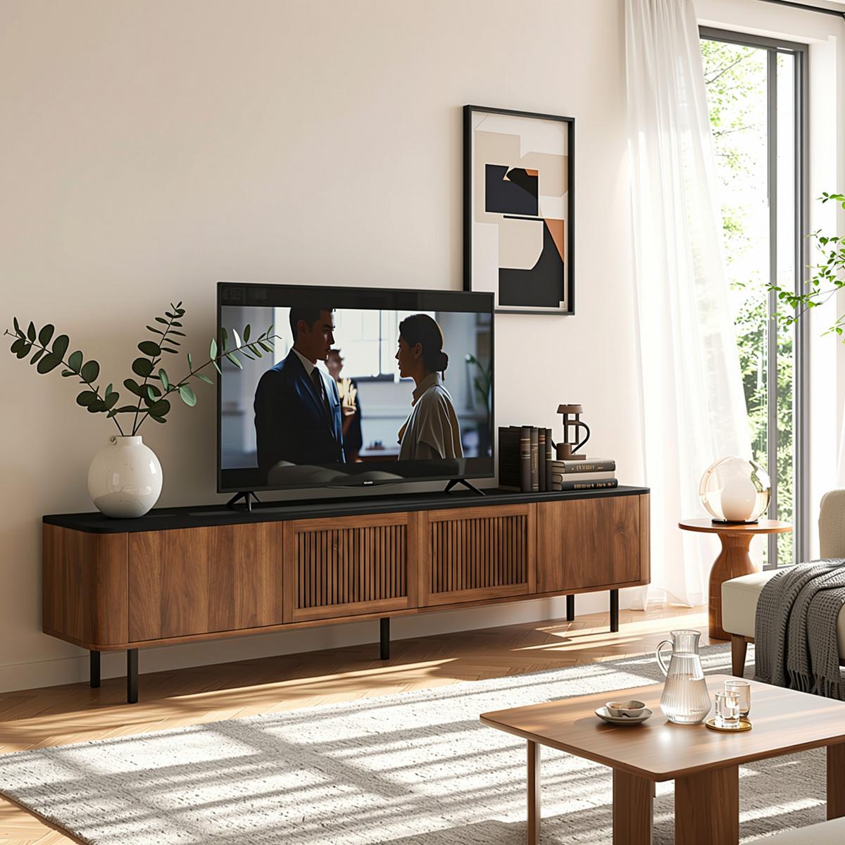 TV LOWBOARD walnuss schwarz modern 190cm stauraum - Walnussfarben, Holzwerkstoff (190/45/35cm) - Urban Meuble