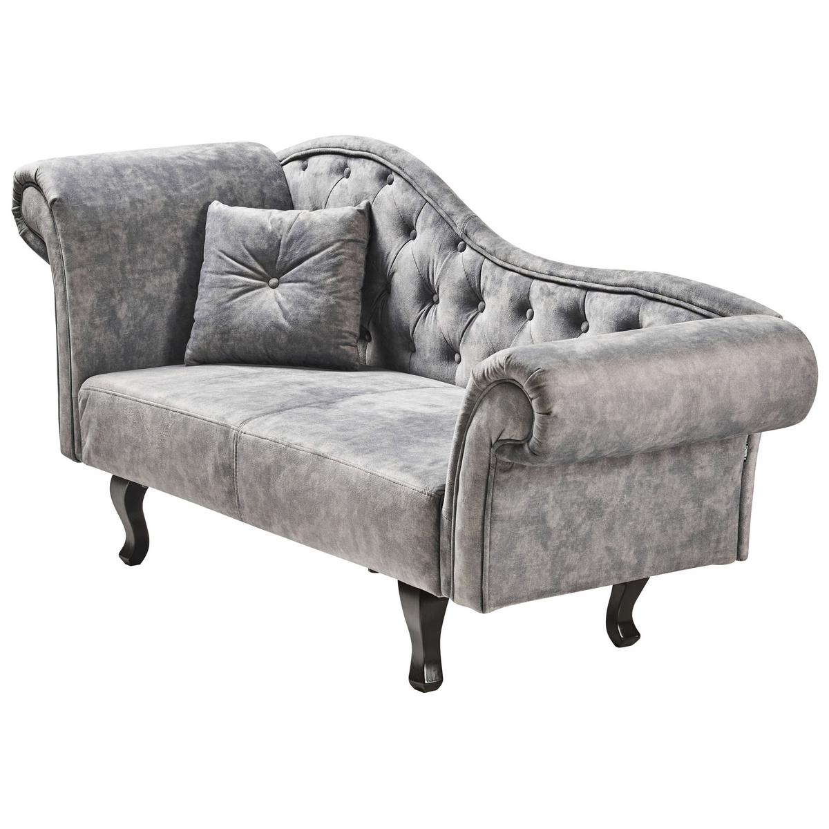 CHAISELONGUE-LINKSSEITIGE Samtstoff Grau Lattes Ii - Dunkelgrau/Braun, Textil (192/81/59cm) - Beliani