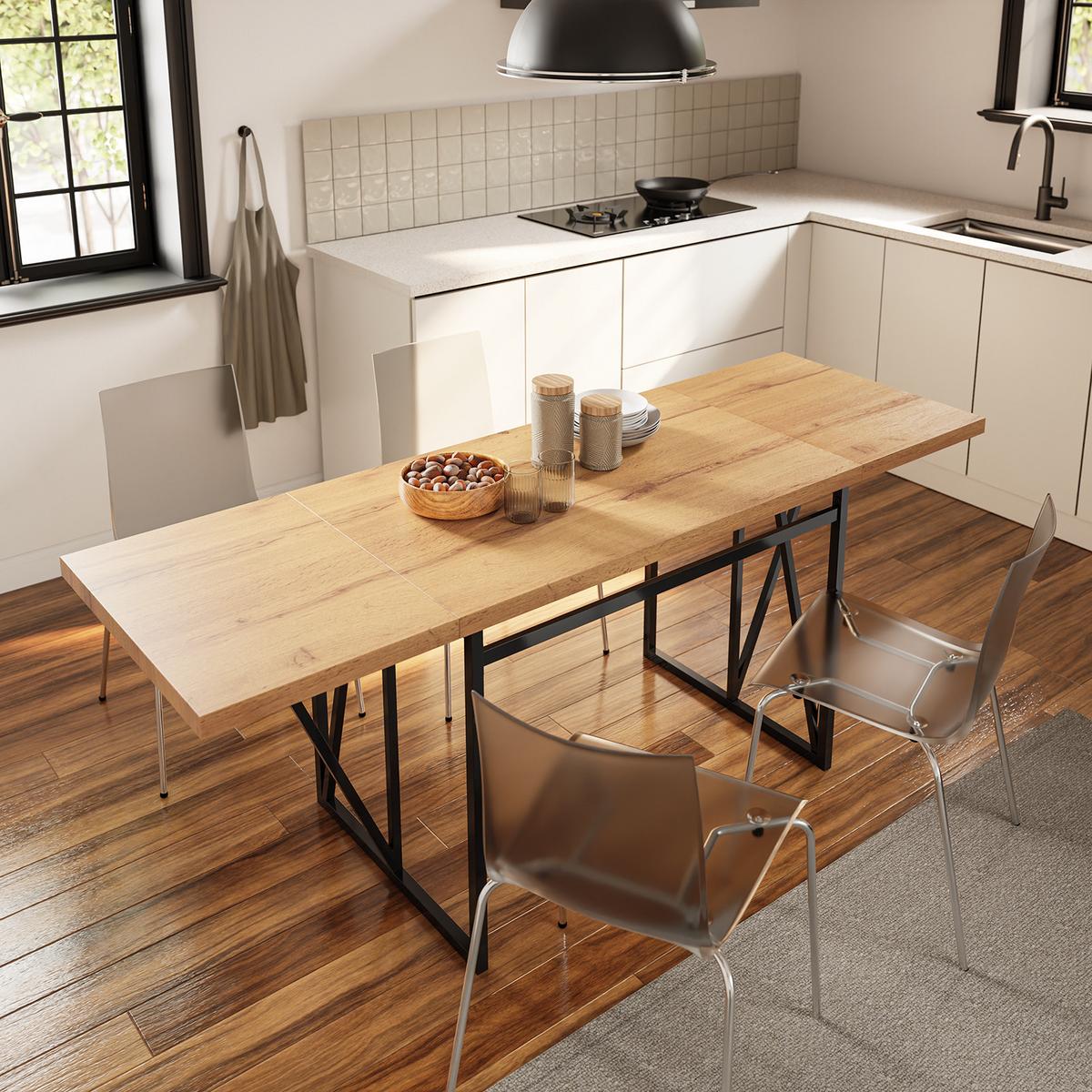 AUSZIEHBARER Tisch mit Klappflügeln FWT113-N - Ahornfarben, Fell (200/96/76cm) - SoBuy