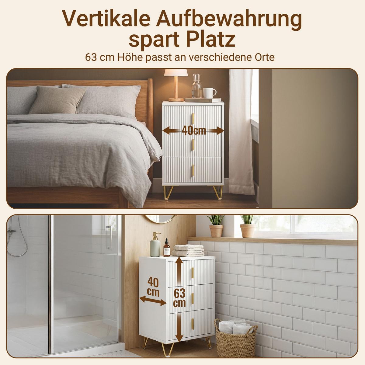 NACHTTISCH 2er Set, Beistelltisch mit 3 Schubladen, Weiß 40x40x63cm - Weiß, Holzwerkstoff (40/63/36cm) - SoBuy