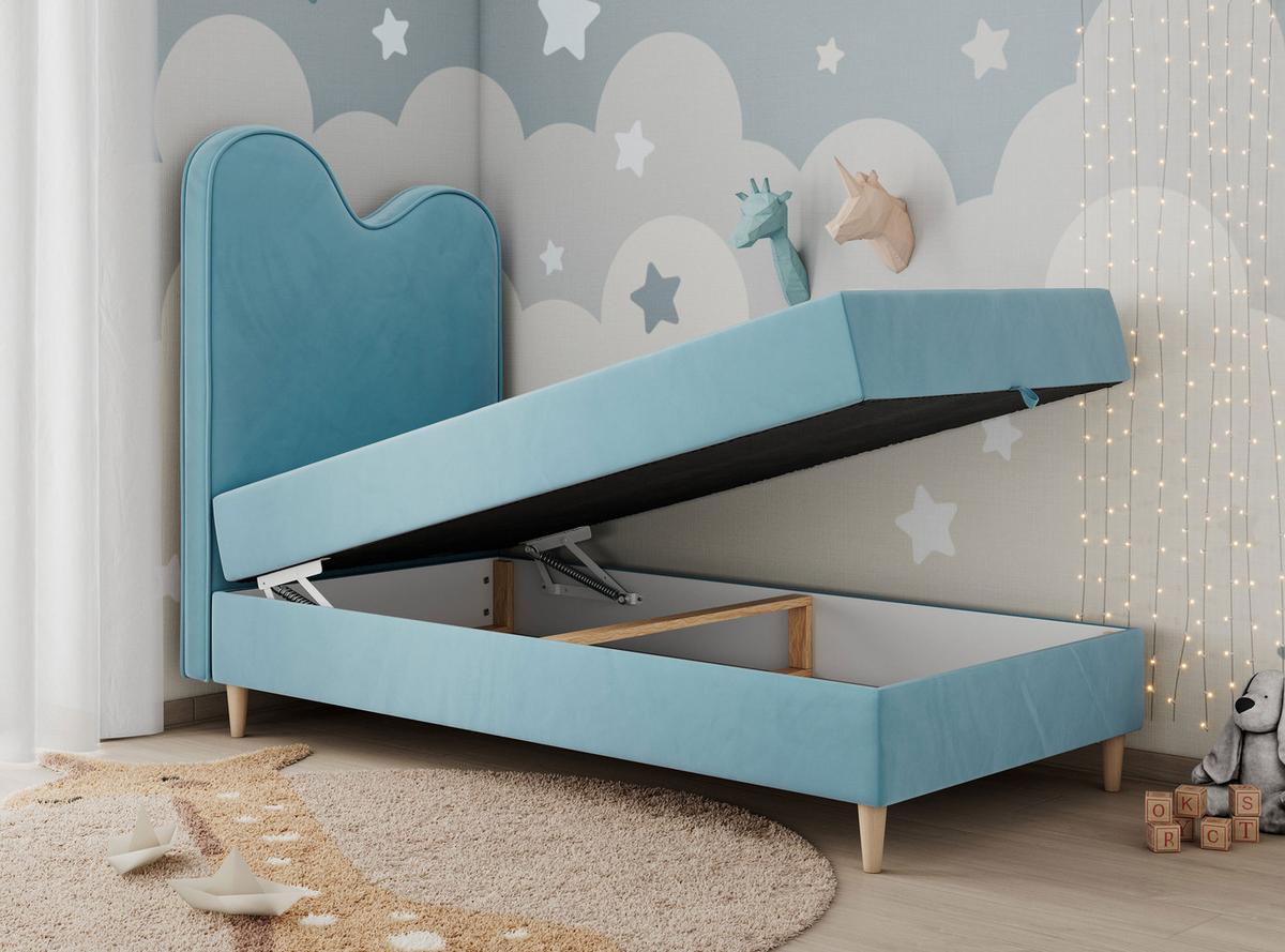 BOXBETT FLOW 90/180 Blau Velvet - H3 - Blau, Holz/Textil (90/180cm) - MKS