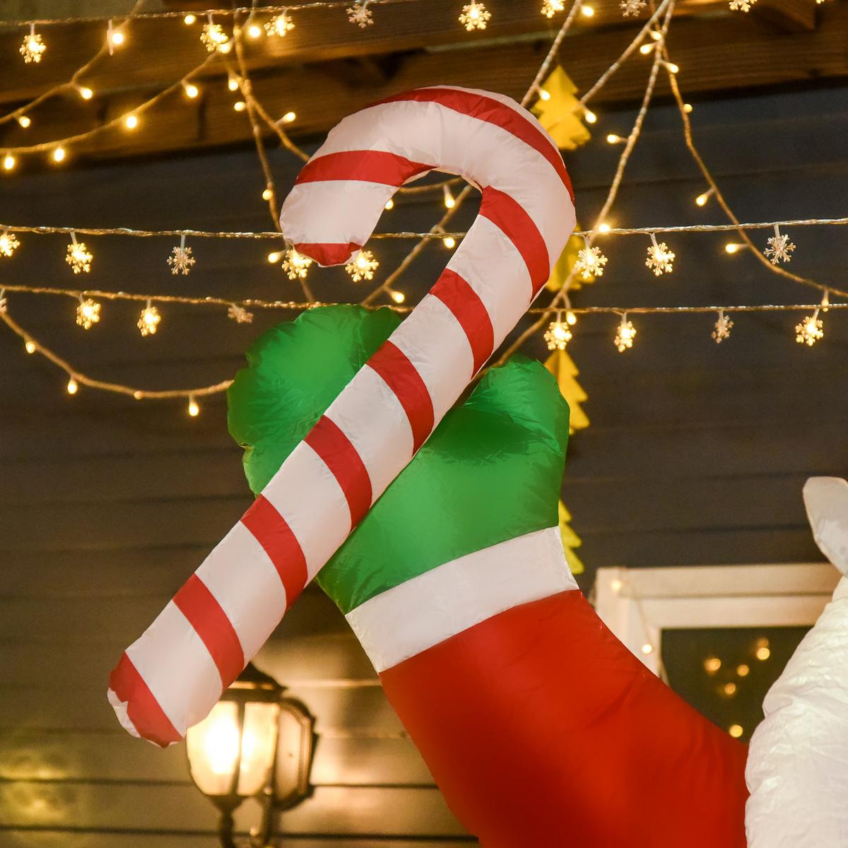 WEIHNACHTSDEKO aufblasbar, 2,4 m Weihnachtsmann mit LED-Beleuchtung Zuckerstange - Rot, Textil (95/243/125cm) - HOMCOM