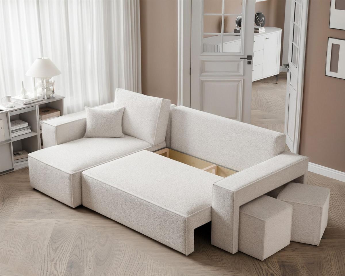 ECKSOFA Adara Inkl. Hocker - Creme, Holzwerkstoff/Textil (262/145cm) - Fun Möbel