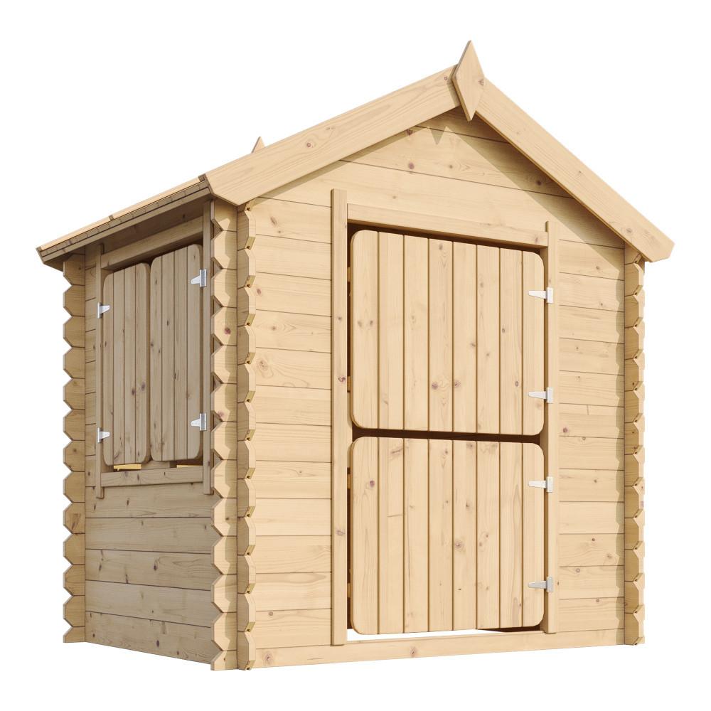 KINDERSPIELHAUS aus Holz - B112xL146xH143 cm/1.1m2 - M516-1 - Beige, Holz (146/143/112cm) - Timbela