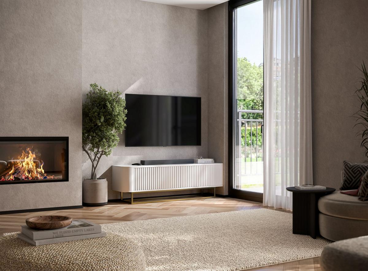 TV-LOWBOARD Aurora Weiß matt 140 cm mit goldenem Metallrahmen - Schwarz/Weiß, Holzwerkstoff/Metall (140/44/35cm) - Meble Lindner