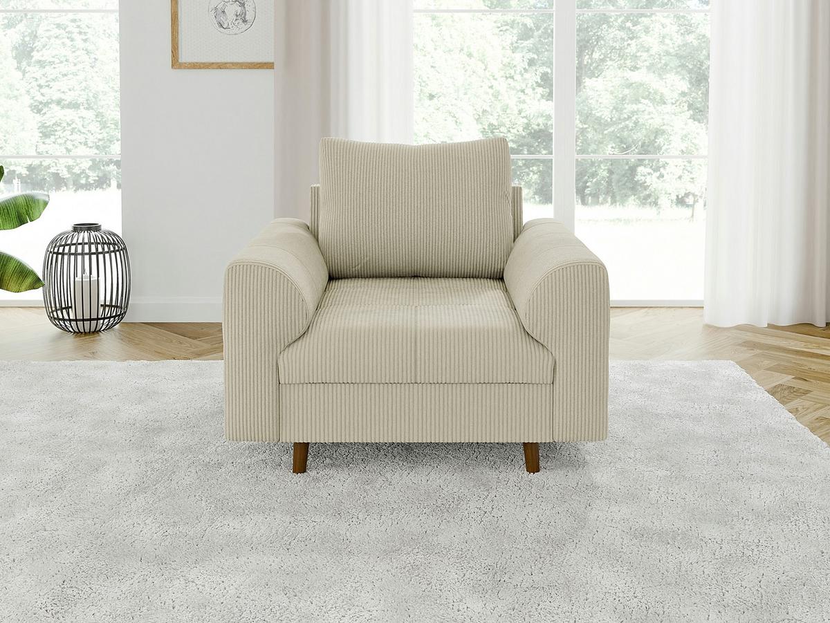 SITZGARNITUR 2+1 Alma Beige Cord - Beige/Braun, Holz/Textil (150/81/93cm) - S-Style Möbel