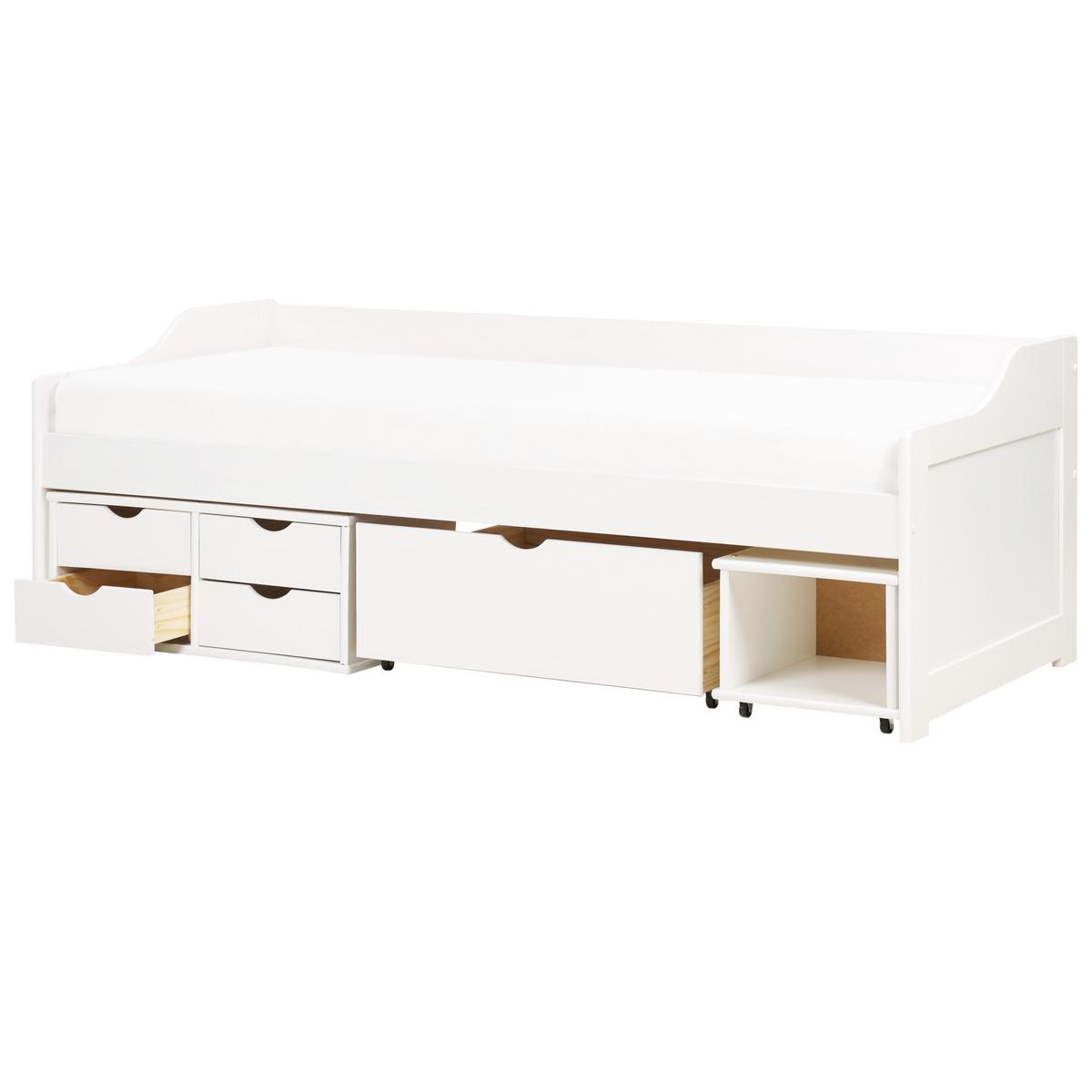 TAGESBETT mit Stauraum 90x200 cm Weiß Royville - Weiß, Holz (90/200cm) - Beliani