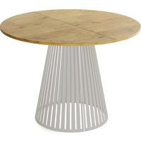ESSTISCH Naro rund ausziehbar mit Lamellen-Metallgestell in Grau-Beige, Braun 120-200/120/76 cm - Kaschmir/Eichefarben, Holzwerkstoff/Metall (120/196/76cm) - WFL GROUP