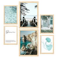 POSTER Set Mit 6 Türkises Wasser A3 & A4 Rahmen Aus Hellem Holz - Beige, Papier (29/3cm) - Nacnic