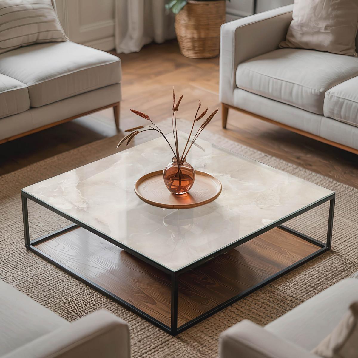 TISCHPLATTE 60x60 cm Marmorstrukturmuster - Creme, Glas (0.4/60/60cm) - TULUP