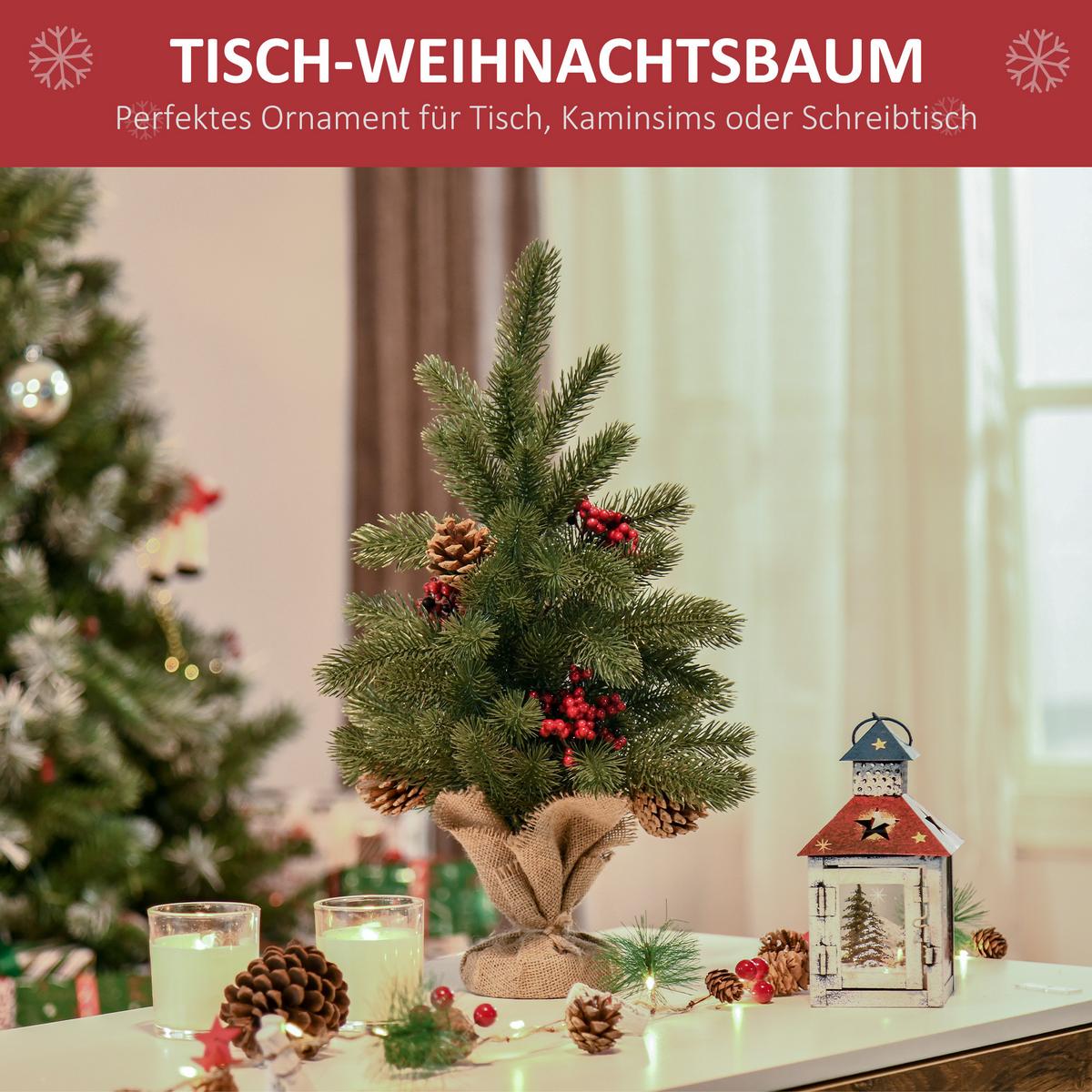 WEIHNACHTSBAUM 50 cm Christbaum 55 Zweige mit Beeren PE Zement Grün - Grün, Kunststoff (50cm) - HOMCOM