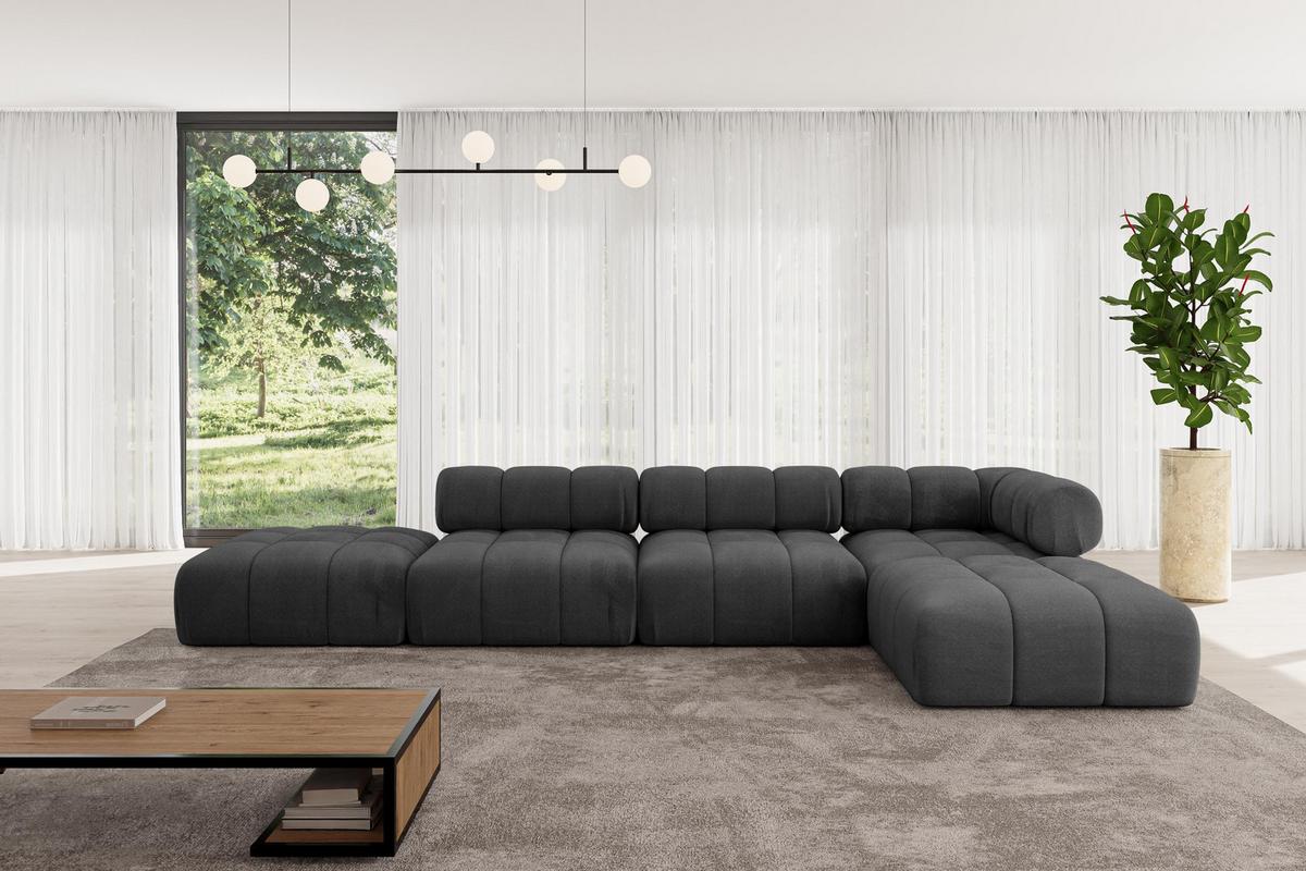 ECKSOFA modulares Sofa Kerru-L2 - 380x190x70 cm Schwarz Velours - Schwarz, Holzwerkstoff/Textil (380/190cm) - ALTDECOR