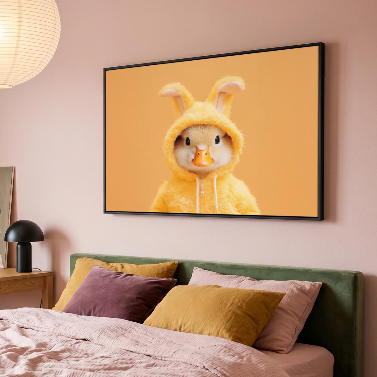 LEINWAND Bilder mit Rahmen - Osterhase - Kostüm - Ente - 150x100 - Gelb, Textil (150/100cm) - MuchoWow