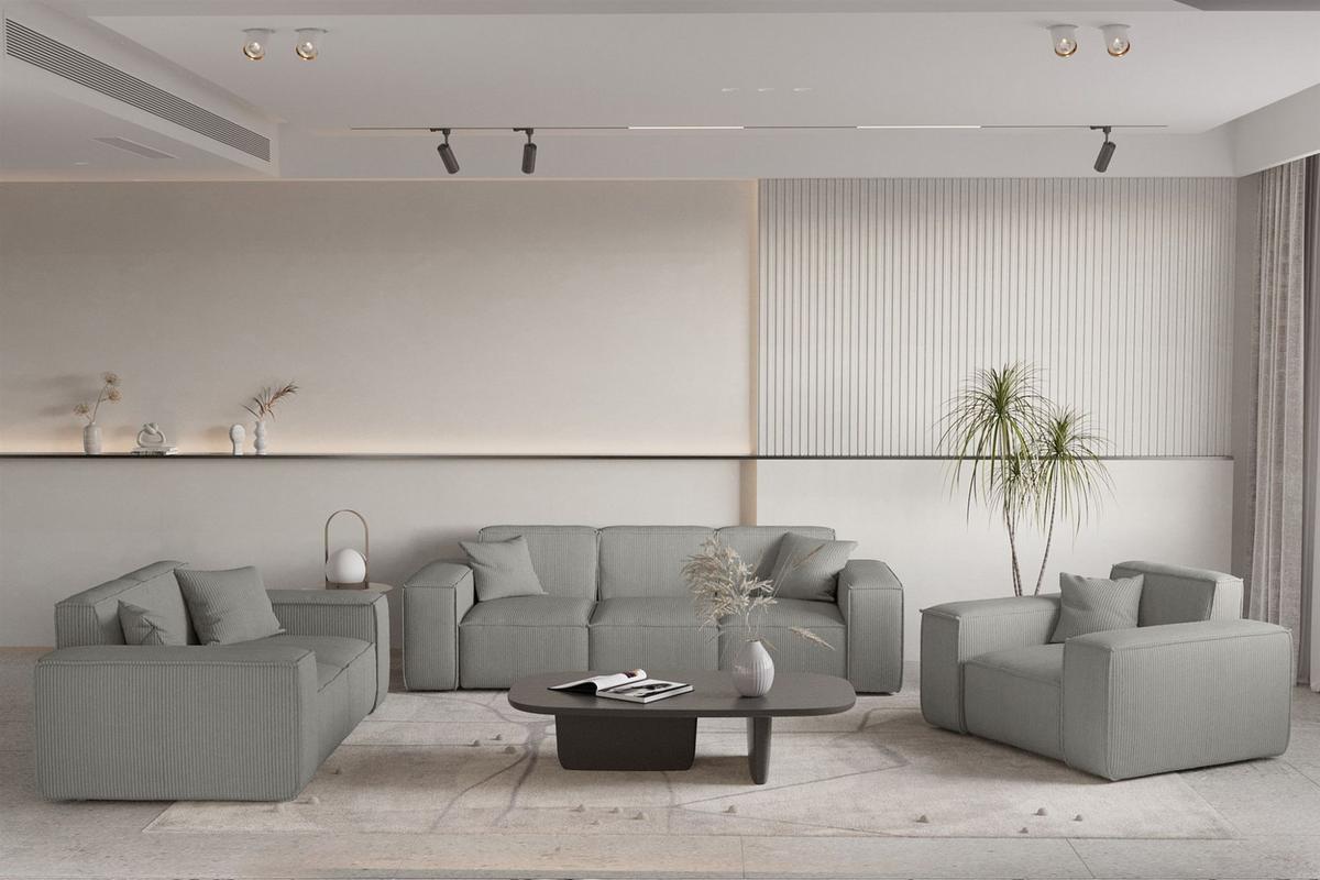 SOFASET Celes Premium 3-2-1 Stoff Scala - Grau, Holzwerkstoff/Textil (225/73/88cm) - Fun Möbel
