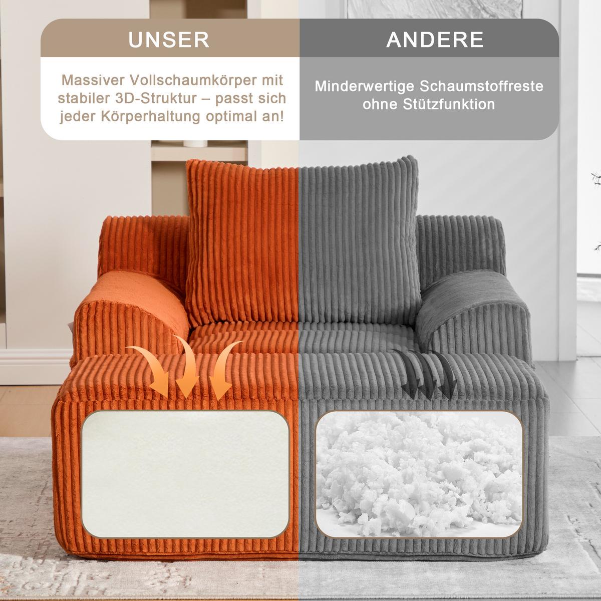 SESSEL mit Hocker in Cord Übergroßer Relaxsessel - Orange, Textil (110/67/147cm) - Urban Meuble