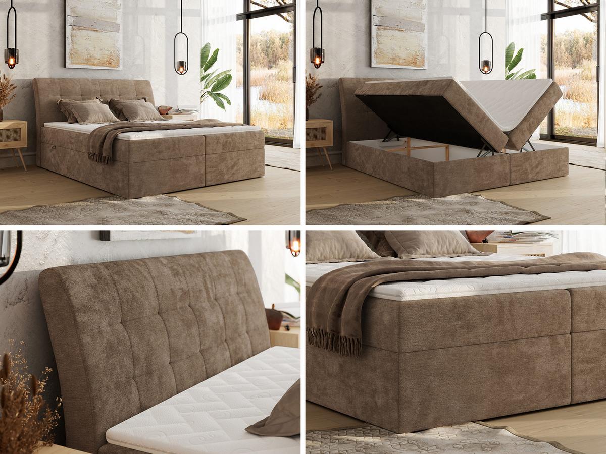 BOXBETT DAGOS 200/200 - Braun Schenille glatt - H4 - Topper T25 - Braun, Textil (200/200cm) - MKS
