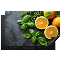 HERDABDECKPLATTE Obst - Grau - Konkret - Orange - Pflanzen Induktionsmatte 81x52 cm - Anthrazit, Kunststoff (81/52/0.2cm) - MuchoWow