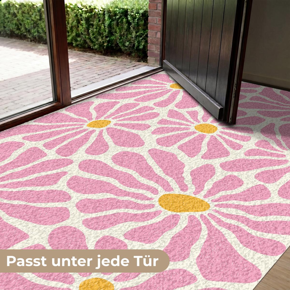 FUSSMATTE Blumen - Muster - Rosa - Beige - Orange Sauberlaufmatte 180x120 cm - Rosa, Kunststoff (180/0.4cm) - MuchoWow