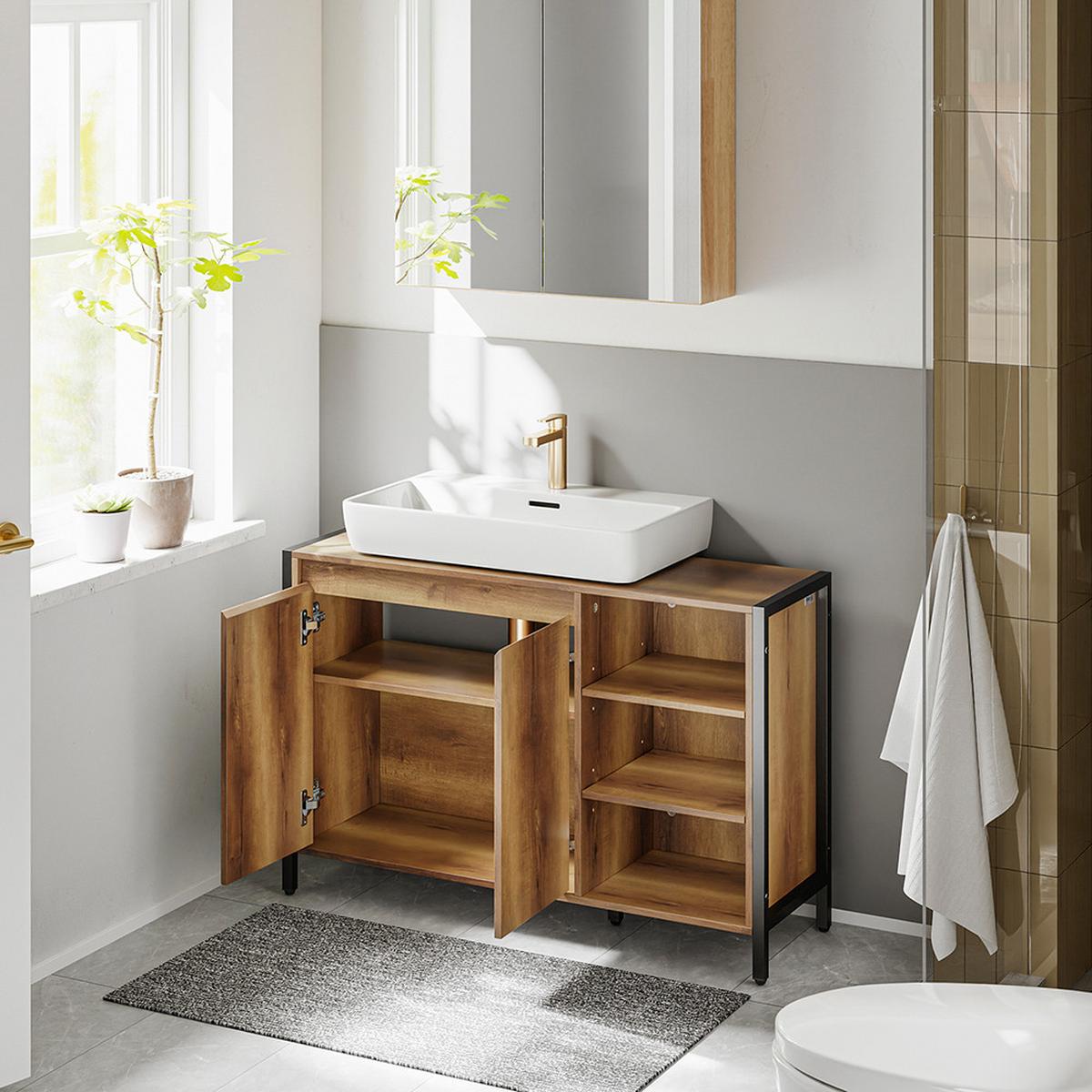 BADSCHRANK mit Aussparung für Waschbecken BZR63-L-PF - Ahornfarben, Fell (90/60/30cm) - SoBuy