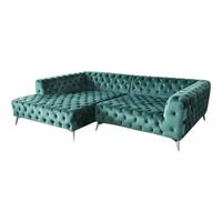 ECKSOFA NARLA Grün Velvet - Silberfarben/Grün, Textil (279/190cm) - KAWOLA