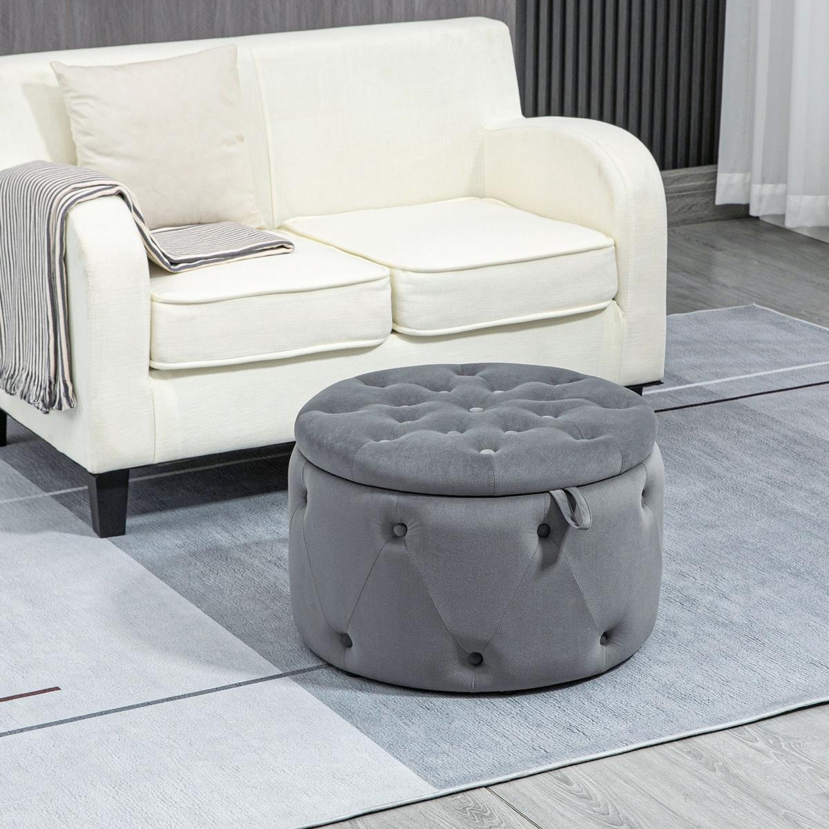 SITZHOCKER, Polsterhocker, Grau - Grau, Kunststoff (60/40/60cm) - HOMCOM