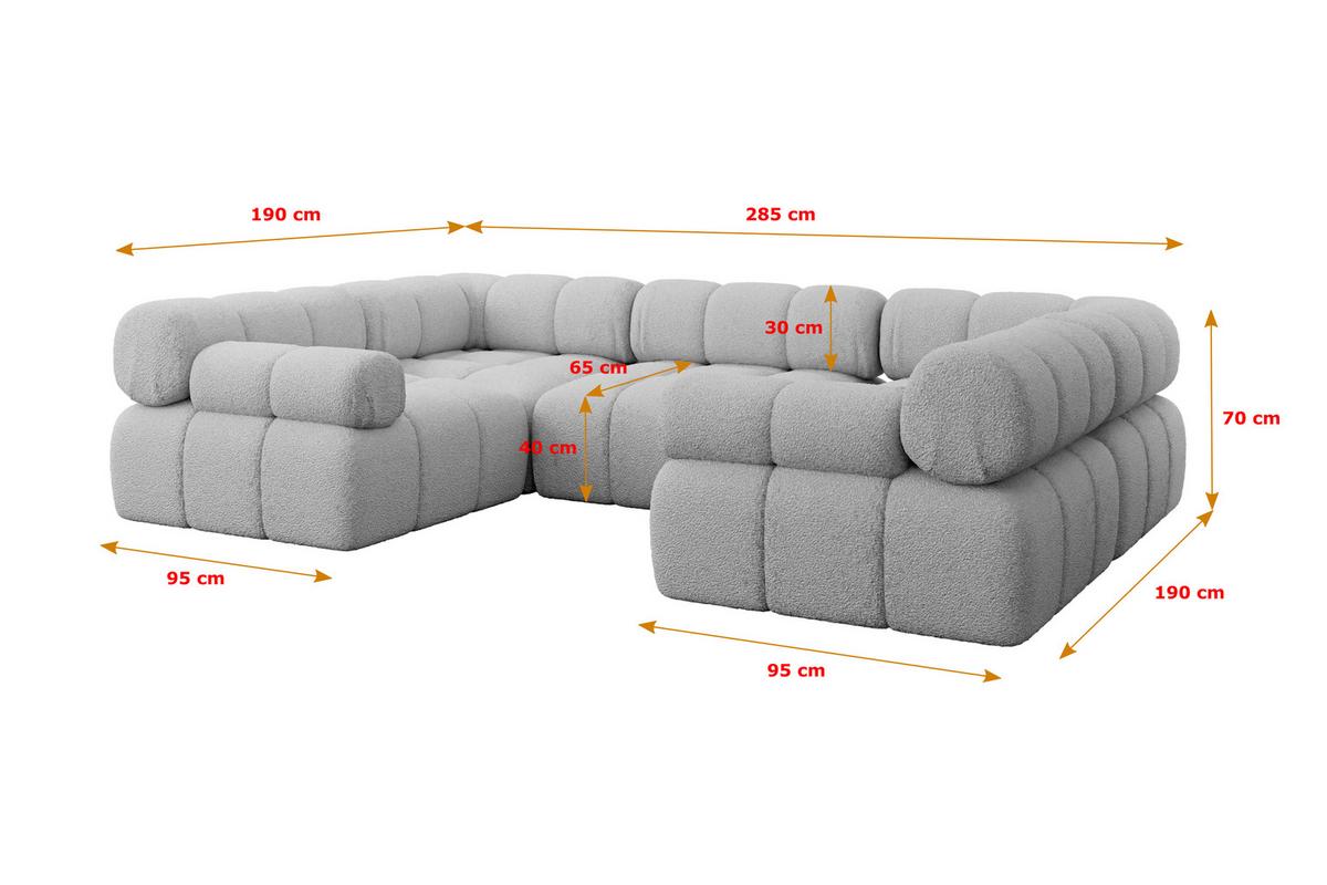 WOHNLANDSCHAFT modulares Sofa Birno-U1 - 285x190x70 cm Hellgrau Bouclé - Hellgrau, Holzwerkstoff/Textil (285/70/190cm) - ALTDECOR