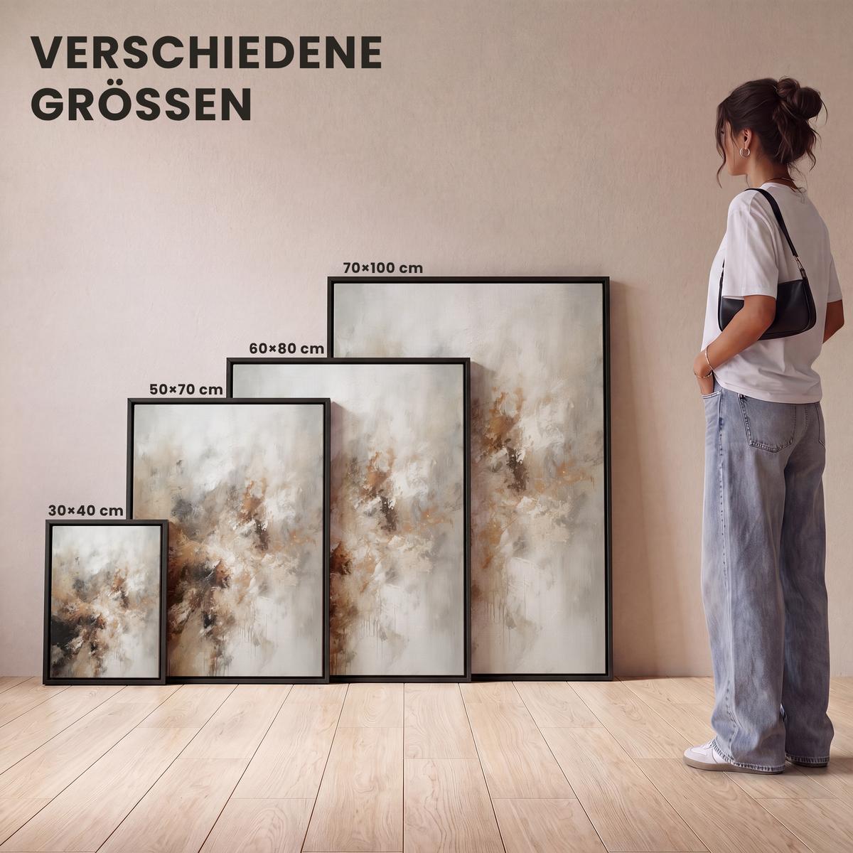 LEINWAND Bilder mit Rahmen - Farbe - Abstrakt - Beige - Kunst - 50x70 - Greige, Textil (50/70cm) - MuchoWow