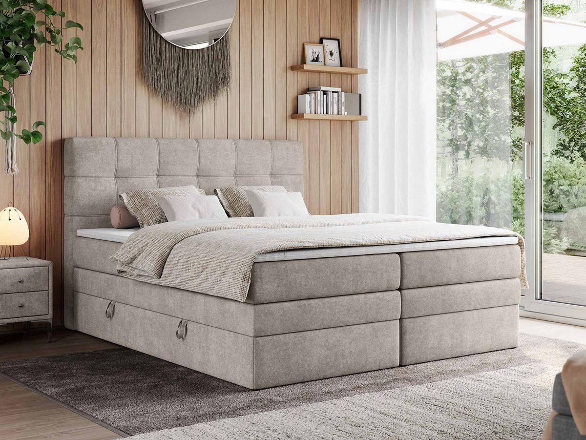 BOXSPRINGBETT ERNI KING 140/200 Beige Struktur - H3 - Beige, Holz/Textil (140/200cm) - MKS