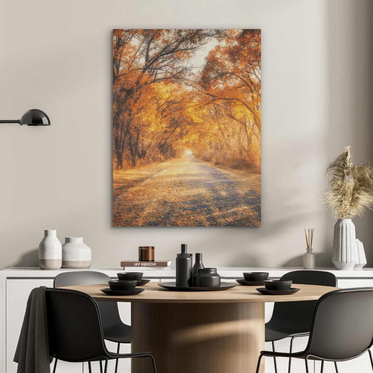 AKUSTIKBILD Wald - Herbst - Bäume - Waldweg - Natur Wandbilder 60x80 cm - Bernsteinfarben, Kunststoff (60/80/0.9cm) - MuchoWow