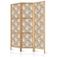 PARAVENT Japanischer 3-tlg 135x172 cm Tropische Blumen - Multicolor, Holz/Textil (135/172/3cm) - Muralo
