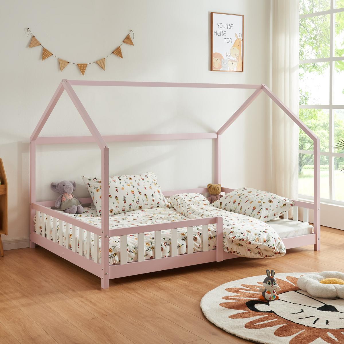 HAUSBETT Hesel - Pink, Holz (140/200cm) - [en.casa]