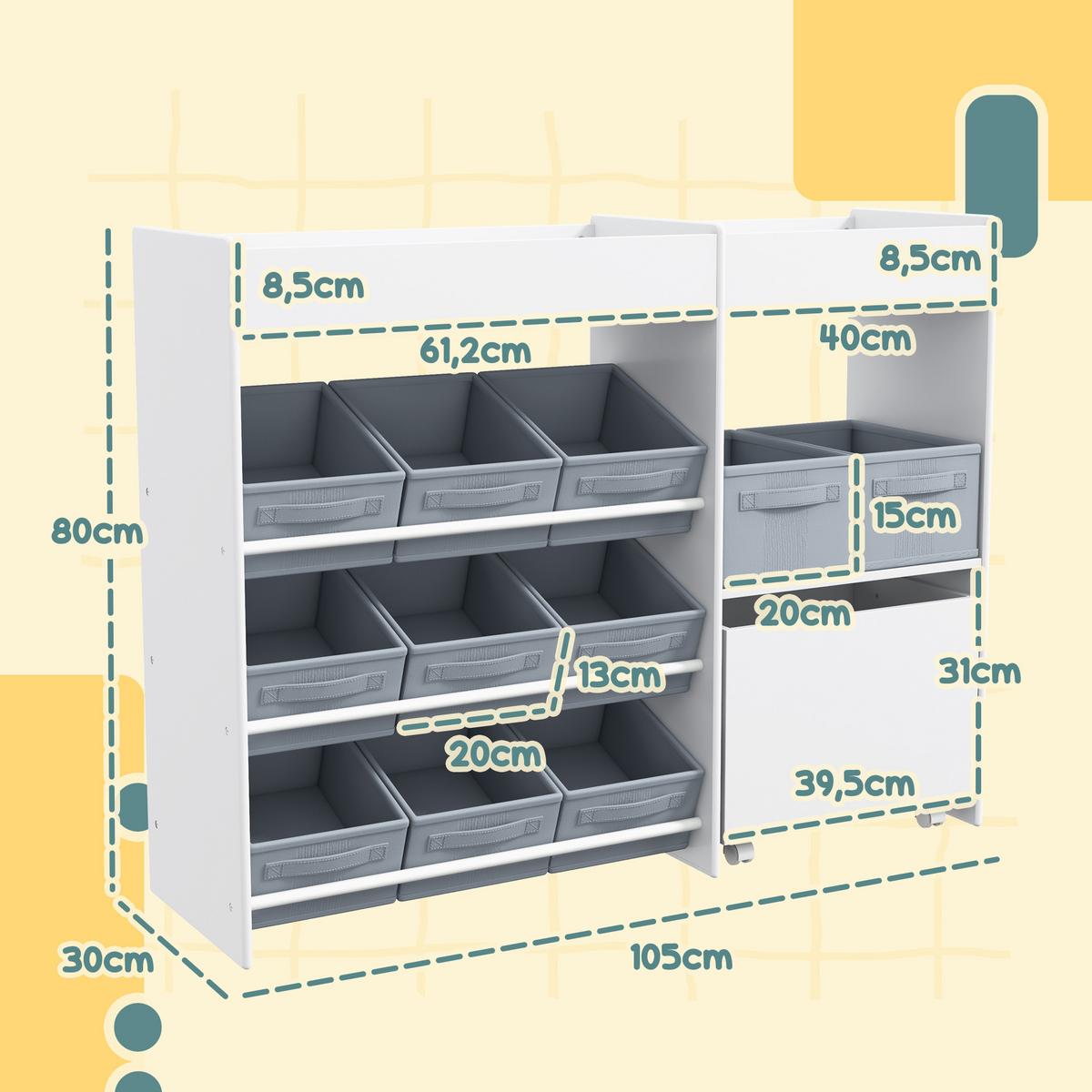 KINDERREGAL - Weiß, Holzwerkstoff/Metall (30/80/105cm) - AIYAPLAY
