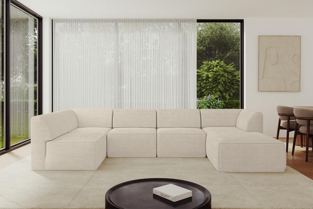WOHNLANDSCHAFT Ottomane Rechts MOVO-L 345x180x78 cm Beige Cord - Beige, Holzwerkstoff/Kunststoff (180/78/345cm) - ALTDECOR